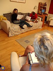 Naughty mature slut gets fusted and fucked by a hot young couple